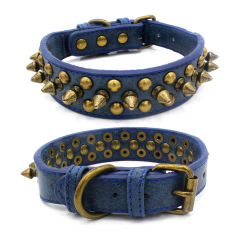 High Quality Adjustable Brass Dog Collar Leather PU Metal Rivets Spike Studded Big Dog Collar