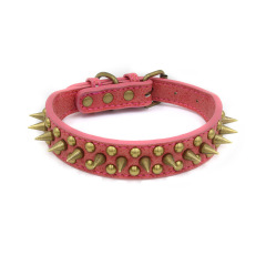 High Quality Adjustable Brass Dog Collar Leather PU Metal Rivets Spike Studded Big Dog Collar