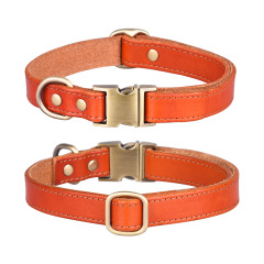 Custom Logo Engraved Buckle Leather Dog Collar Genuine Solid Color PU Genuine Leather Pet Dog Collar for Medium Large Dogs