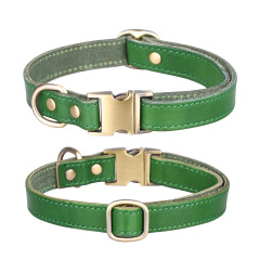 Custom Logo Engraved Buckle Leather Dog Collar Genuine Solid Color PU Genuine Leather Pet Dog Collar for Medium Large Dogs