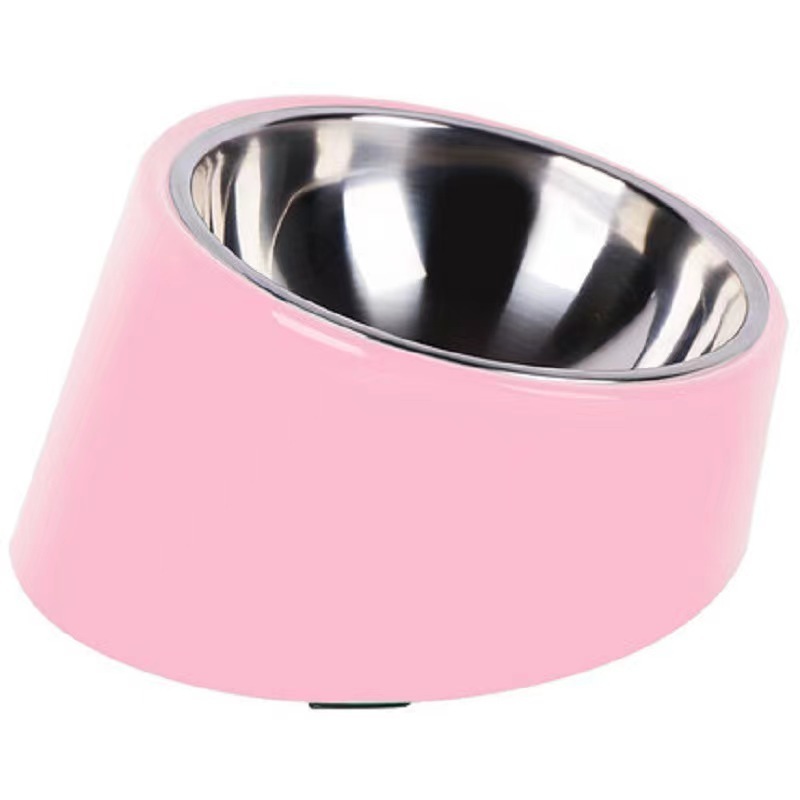 Sloping pet stainless steel double-layered food bowl, dog bowl, cat bowl, pet bowl
