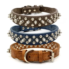 Manufacturer High Quality Adjustable Brass Dog Collar Leather PU Metal Rivets Spike Studded Big Dog Collar