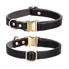 Custom Logo Engraved Buckle Leather Dog Collar Genuine Solid Color PU Genuine Leather Pet Dog Collar for Medium Large Dogs