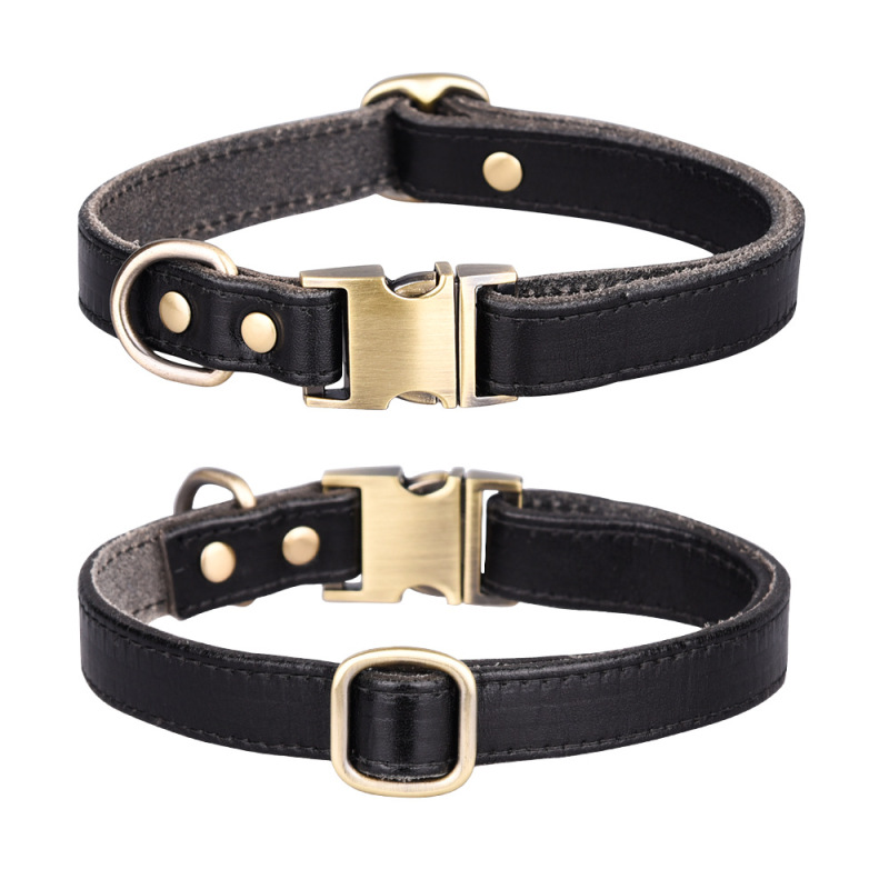 Custom Logo Engraved Buckle Leather Dog Collar Genuine Solid Color PU Genuine Leather Pet Dog Collar for Medium Large Dogs