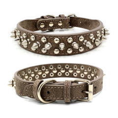 High Quality Adjustable Brass Dog Collar Leather PU Metal Rivets Spike Studded Big Dog Collar