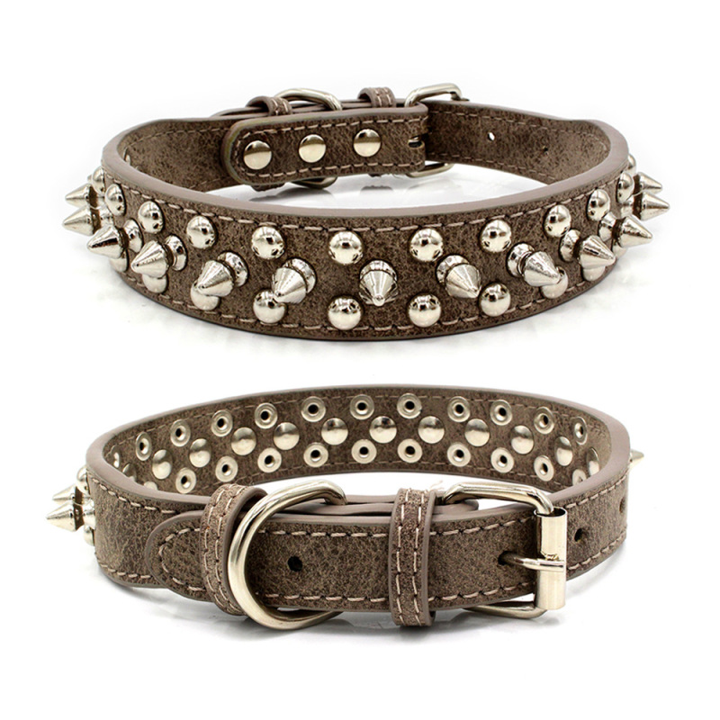 High Quality Adjustable Brass Dog Collar Leather PU Metal Rivets Spike Studded Big Dog Collar
