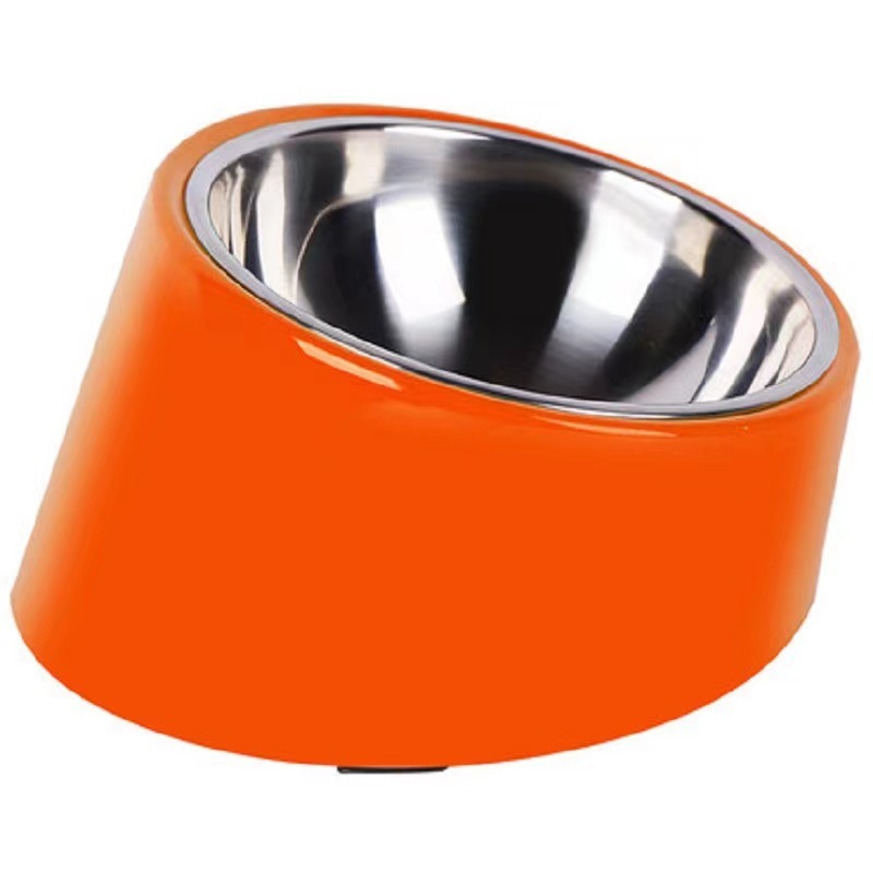 Sloping pet stainless steel double-layered food bowl, dog bowl, cat bowl, pet bowl