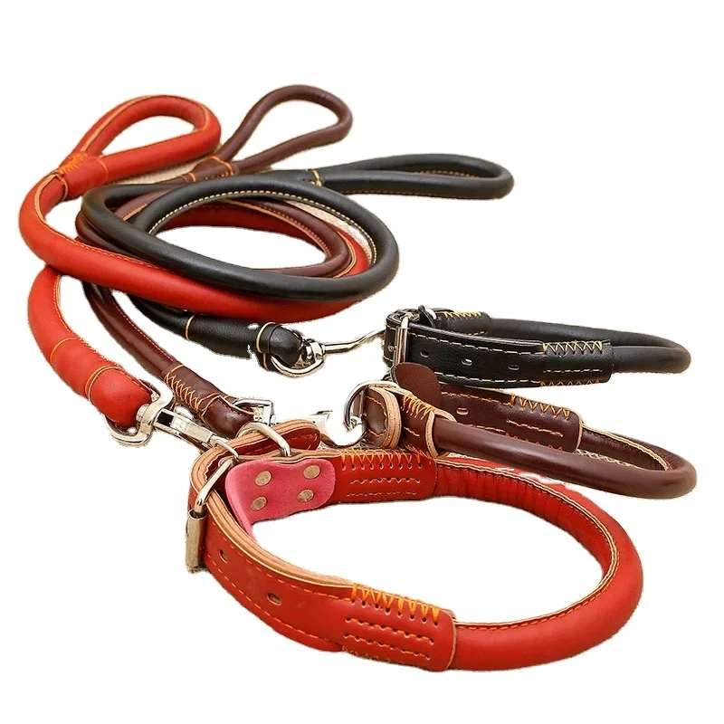 Outdoor pet Walking Leads Luxury Adjustable PU Pet Dog Collar And Leash Set for Large Medium Dog