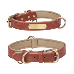 PU leather dog collar with engraving, breathable neoprene lining dog collar for medium and large dogs