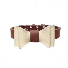 Colorful Plain Premium Wholesale Adjustable Custom Luxury Pet Leather Bow Tie Dog Collar For Small Medium Large Dogs