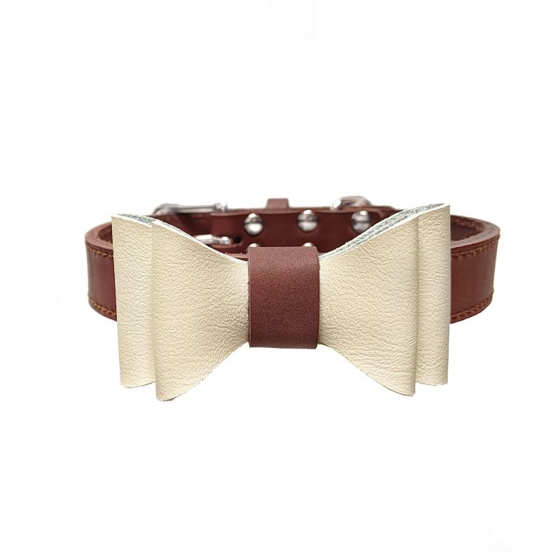 Colorful Plain Premium Wholesale Adjustable Custom Luxury Pet Leather Bow Tie Dog Collar For Small Medium Large Dogs