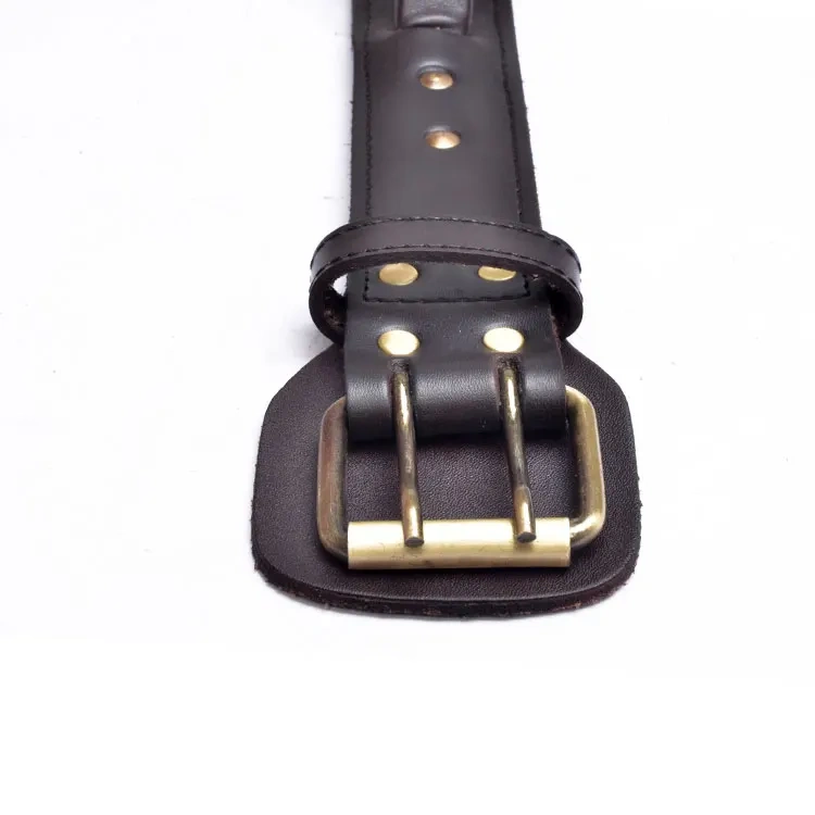 Custom logo heavy duty medium large dog collar with handle leather