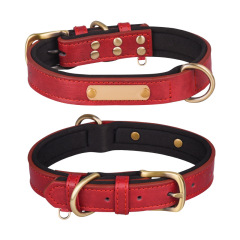 PU leather dog collar with engraving, breathable neoprene lining dog collar for medium and large dogs