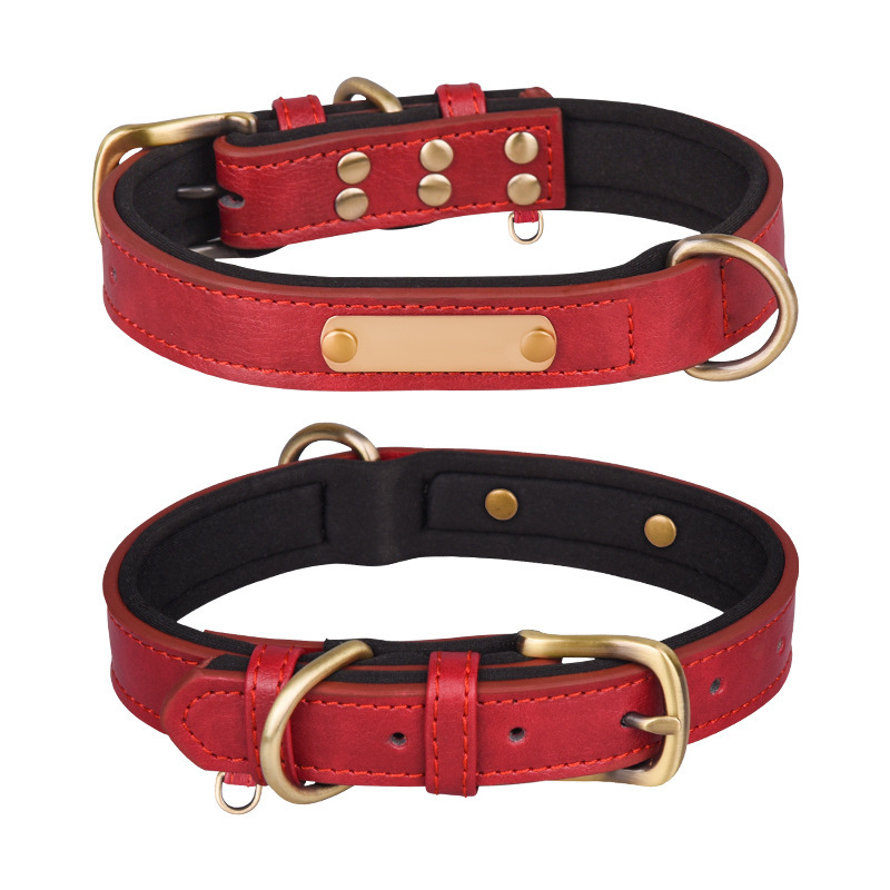 PU leather dog collar with engraving, breathable neoprene lining dog collar for medium and large dogs