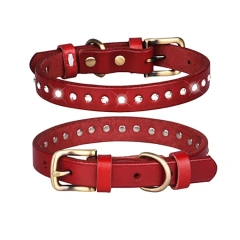 Wholesale Custom Pet Dog Collar Adjustable Medium Small Rhinestone Luxury Genuine Leather Pet Dog Collar