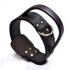 Custom logo heavy duty medium large dog collar with handle leather