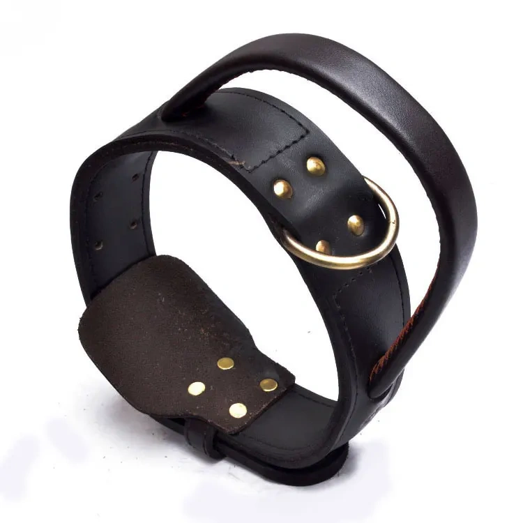 Custom logo heavy duty medium large dog collar with handle leather