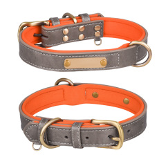 PU leather dog collar with engraving, breathable neoprene lining dog collar for medium and large dogs
