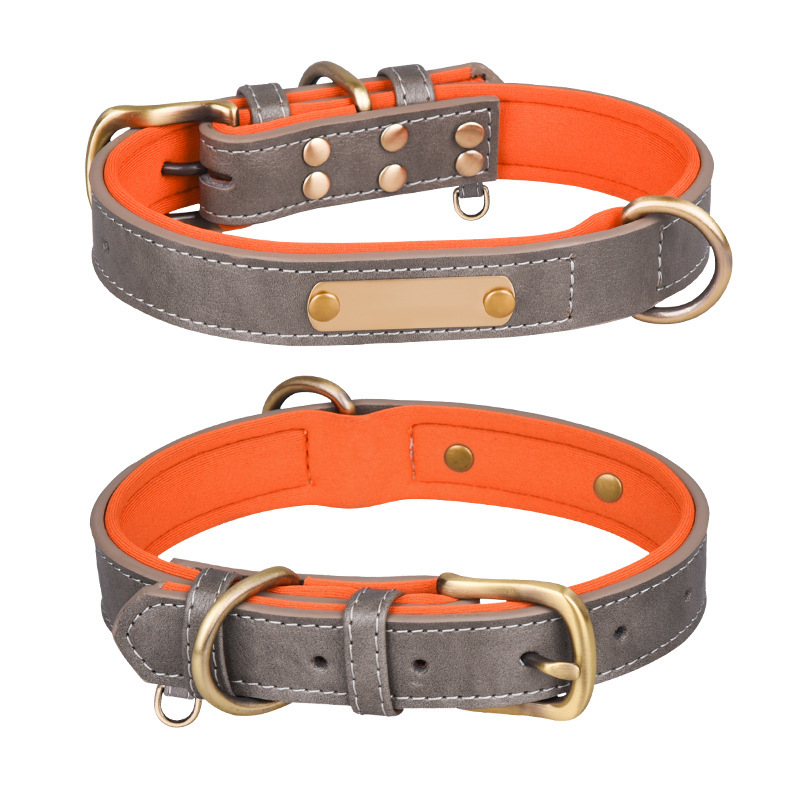PU leather dog collar with engraving, breathable neoprene lining dog collar for medium and large dogs