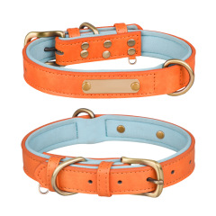 PU leather dog collar with engraving, breathable neoprene lining dog collar for medium and large dogs