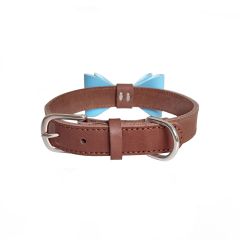 Colorful Plain Premium Wholesale Adjustable Custom Luxury Pet Leather Bow Tie Dog Collar For Small Medium Large Dogs