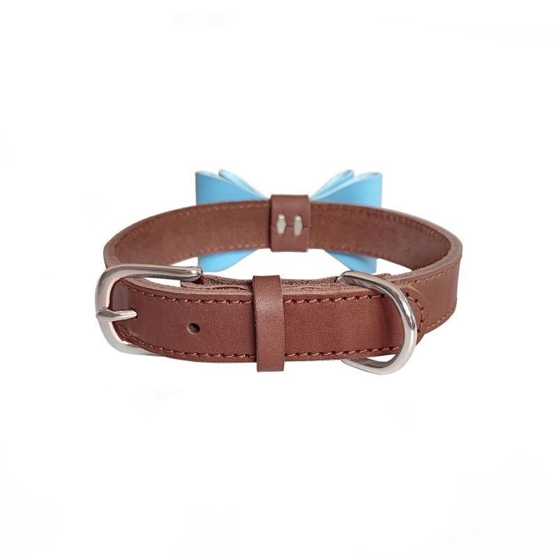Colorful Plain Premium Wholesale Adjustable Custom Luxury Pet Leather Bow Tie Dog Collar For Small Medium Large Dogs