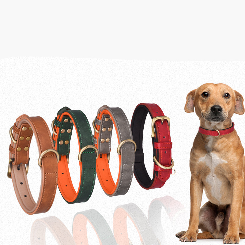 PU leather dog collar with engraving, breathable neoprene lining dog collar for medium and large dogs