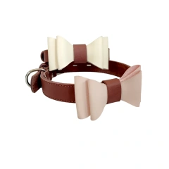 Colorful Plain Premium Wholesale Adjustable Custom Luxury Pet Leather Bow Tie Dog Collar For Small Medium Large Dogs