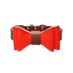 Colorful Plain Premium Wholesale Adjustable Custom Luxury Pet Leather Bow Tie Dog Collar For Small Medium Large Dogs