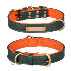 PU leather dog collar with engraving, breathable neoprene lining dog collar for medium and large dogs