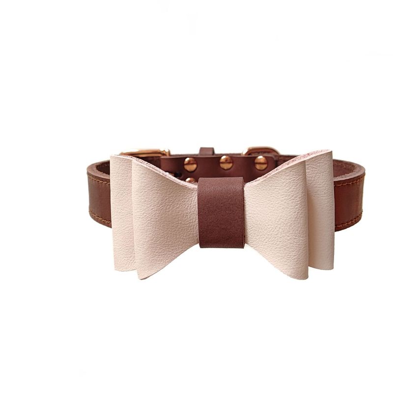 Colorful Plain Premium Wholesale Adjustable Custom Luxury Pet Leather Bow Tie Dog Collar For Small Medium Large Dogs
