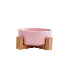 Assorted ceramic bowls for cats and dogs, with wooden stand