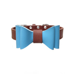 Colorful Plain Premium Wholesale Adjustable Custom Luxury Pet Leather Bow Tie Dog Collar For Small Medium Large Dogs
