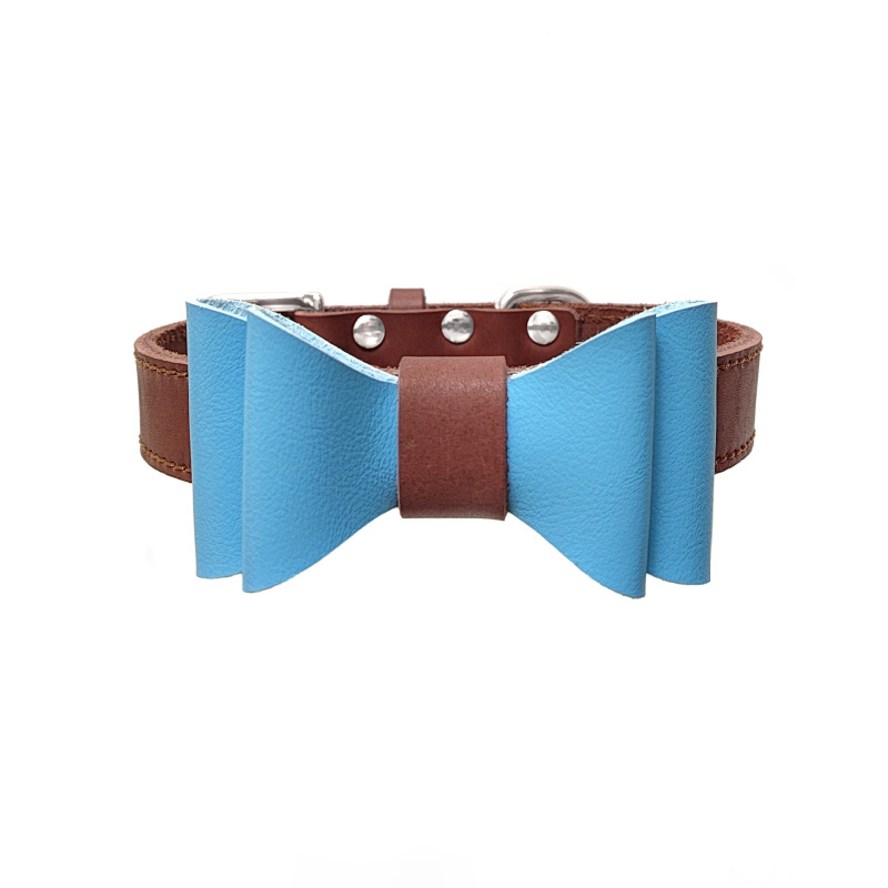 Colorful Plain Premium Wholesale Adjustable Custom Luxury Pet Leather Bow Tie Dog Collar For Small Medium Large Dogs
