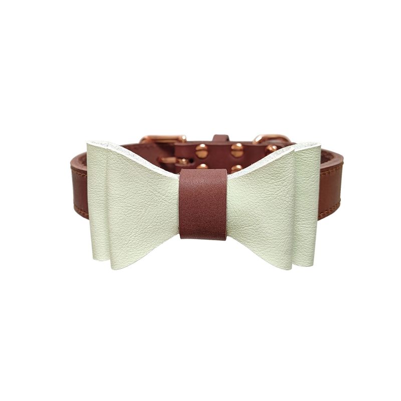 Colorful Plain Premium Wholesale Adjustable Custom Luxury Pet Leather Bow Tie Dog Collar For Small Medium Large Dogs