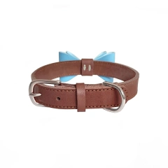 Colorful Plain Premium Wholesale Adjustable Custom Luxury Pet Leather Bow Tie Dog Collar For Small Medium Large Dogs