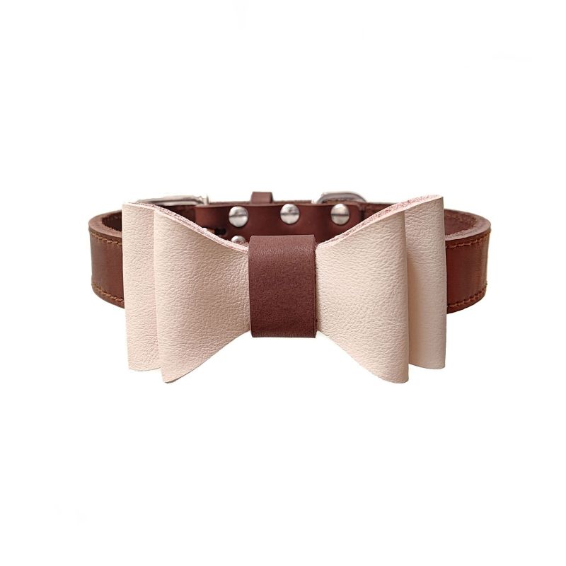 Colorful Plain Premium Wholesale Adjustable Custom Luxury Pet Leather Bow Tie Dog Collar For Small Medium Large Dogs