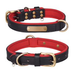 PU leather dog collar with engraving, breathable neoprene lining dog collar for medium and large dogs