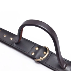 Custom logo heavy duty medium large dog collar with handle leather