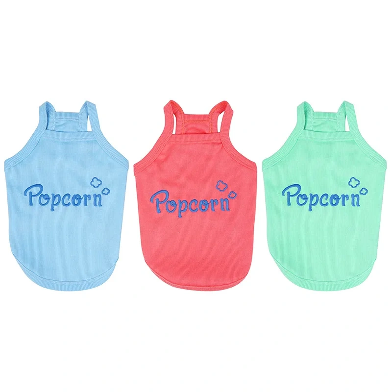 New Hot Sale Pet Dog T Shirt Popcorn Pattern Rib Sling Spring Summer Cat Dog Clothes Pet Clothing Vest