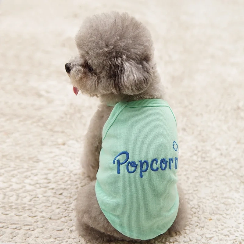 2022 New Hot Sale Pet Dog T Shirt Popcorn Pattern Rib Sling Spring Summer Cat Dog Clothes Pet Clothing Vest