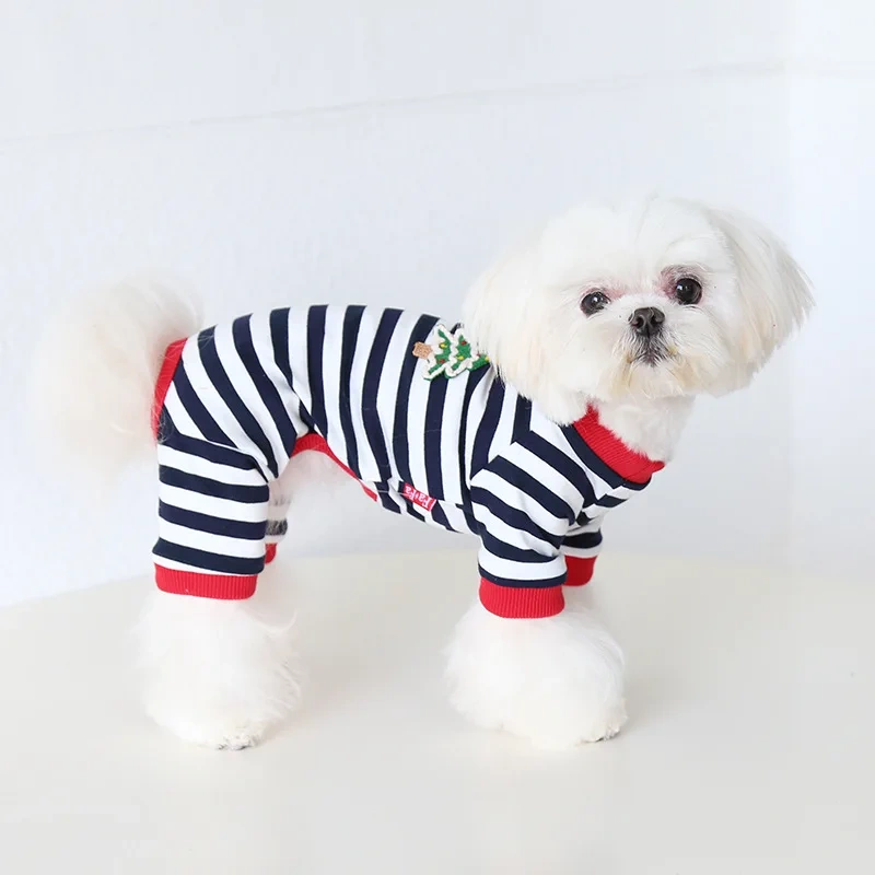 2023 New Christmas Striped Pajamas Soft Cotton  Elasticity  Puppy Jumpsuits Home Pet Clothes Small Dog Pajamas For Autumn Winter
