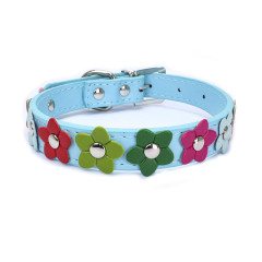 PU leather pet collar, colorful flower decoration dog collar