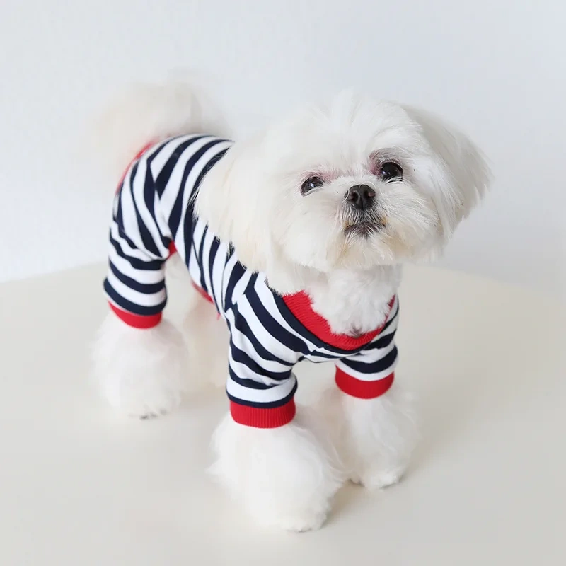 2023 New Christmas Striped Pajamas Soft Cotton  Elasticity  Puppy Jumpsuits Home Pet Clothes Small Dog Pajamas For Autumn Winter