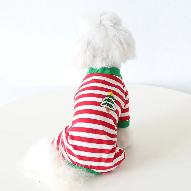 2023 New Christmas Striped Pajamas Soft Cotton  Elasticity  Puppy Jumpsuits Home Pet Clothes Small Dog Pajamas For Autumn Winter