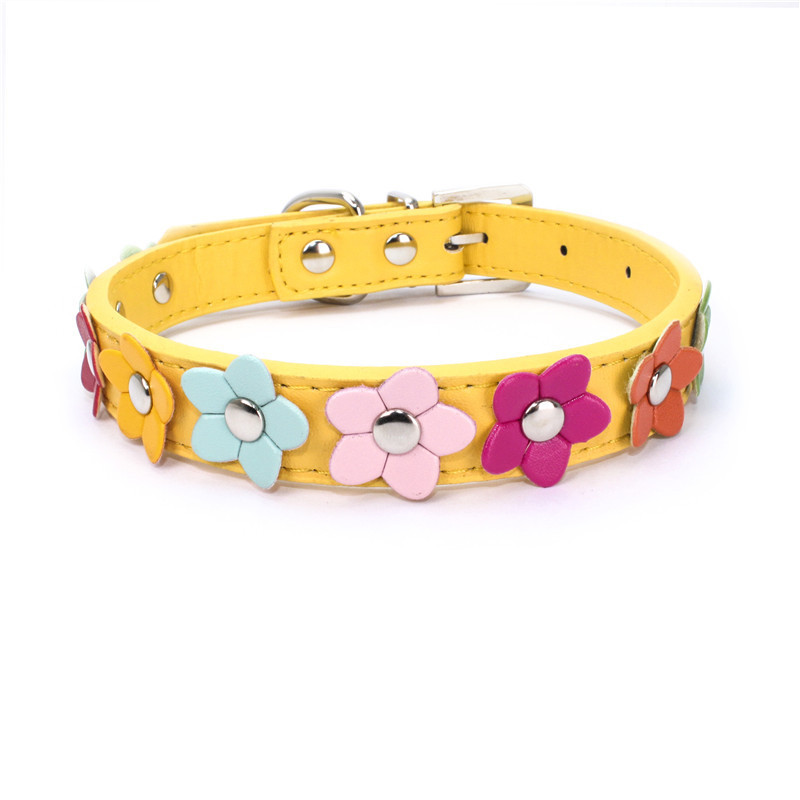 PU leather pet collar, colorful flower decoration dog collar