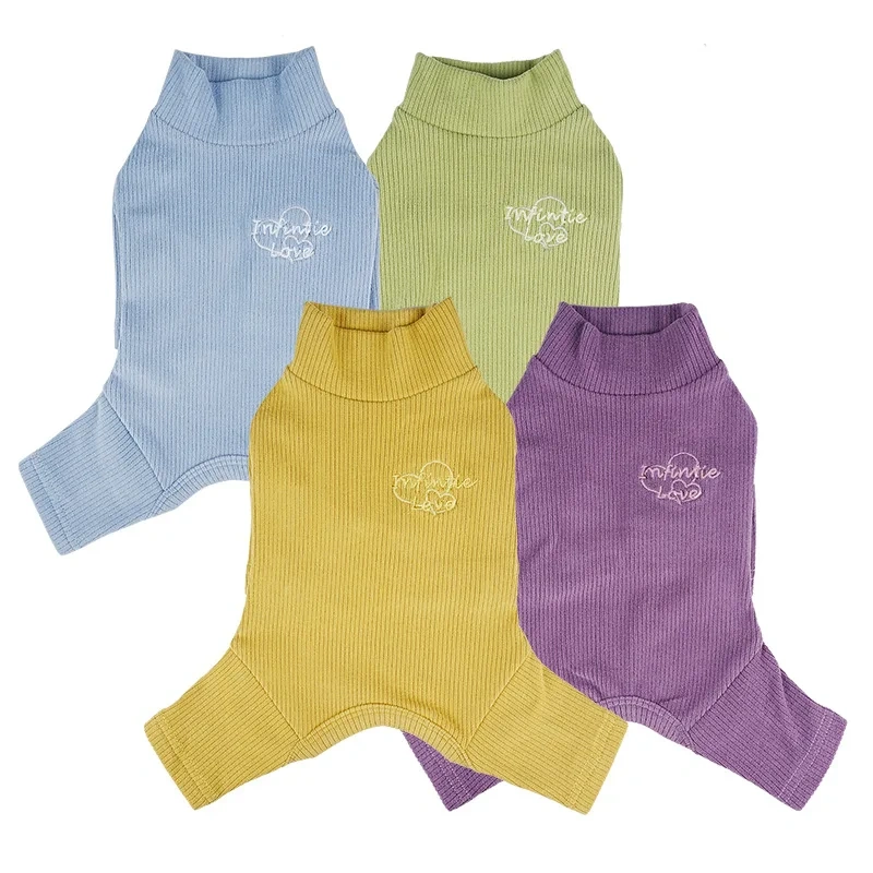 High Quality Dog Pajamas Pet Clothes Embroidered Soft Super Elastic 4 legged Dog Jumpsuit Shirt Striped Teddy Dog Pajamas