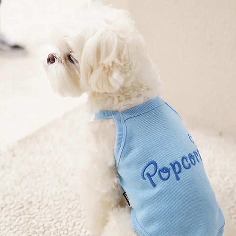 2022 New Hot Sale Pet Dog T Shirt Popcorn Pattern Rib Sling Spring Summer Cat Dog Clothes Pet Clothing Vest