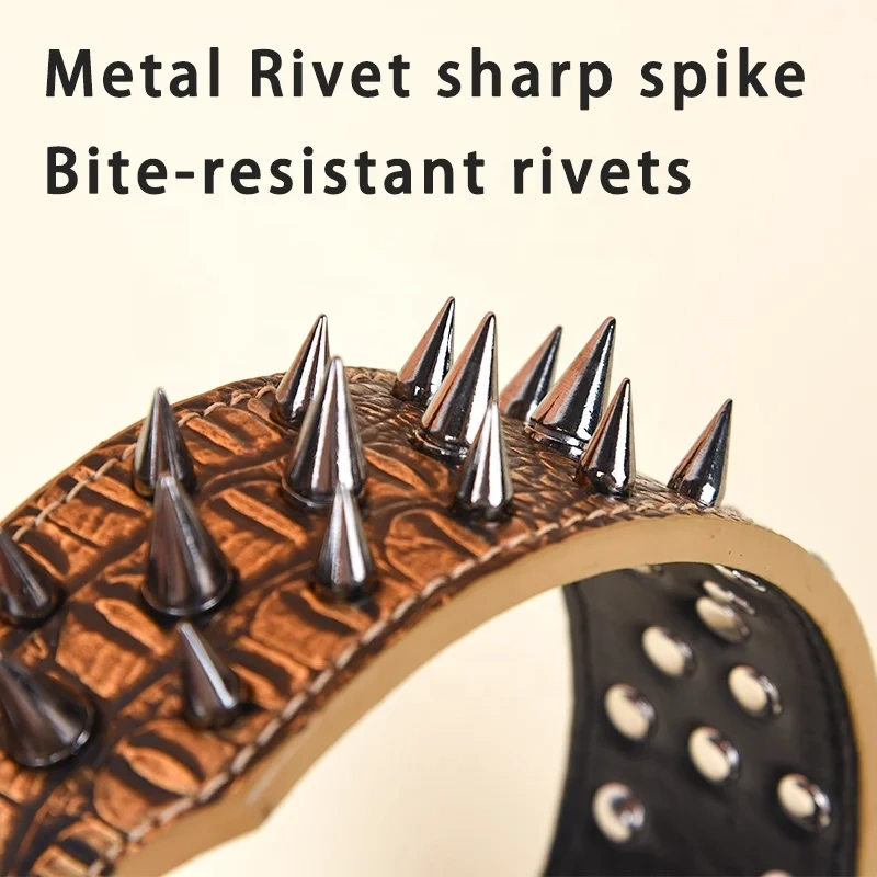 Beirui High Quality Long Rivet Spikes Custom Heavy Duty Bull Dog Lion Decoration Anti-Bite Leather Pet Dog Collar