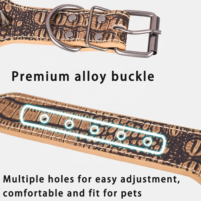 Beirui High Quality Long Rivet Spikes Custom Heavy Duty Bull Dog Lion Decoration Anti-Bite Leather Pet Dog Collar